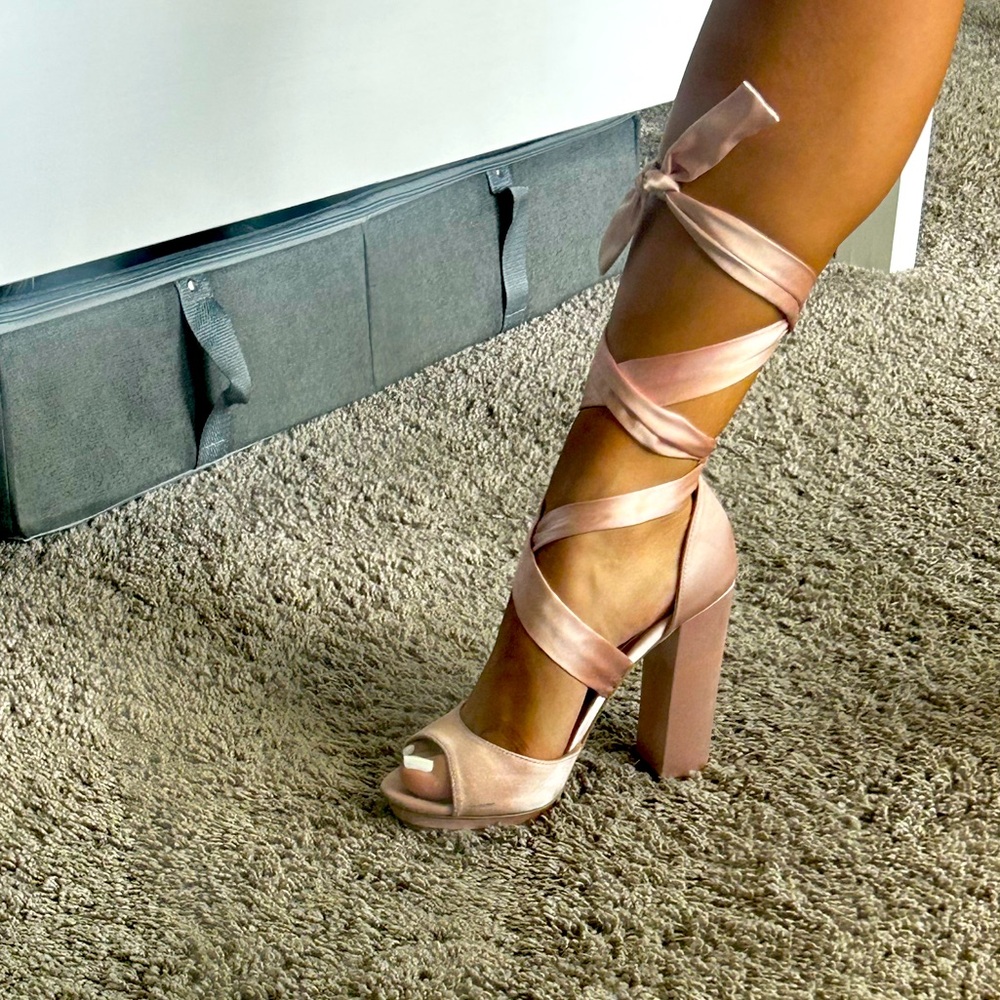 pink lace up heels
